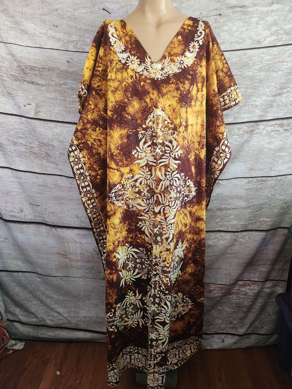 Bohemian Floral Caftan in Mustard and Brown